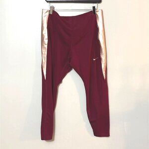 Nike Dri-Fit Burgundy Leggings With Gold Side Panels 1X